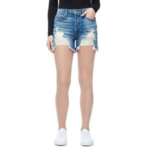 Good American Bombshell Curved-Hem Denim Shorts in Blue  size 00 / Us XS